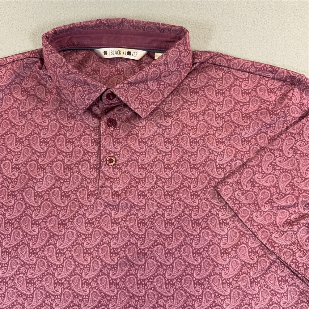 Black Clover Mens Large Paisley Golf Polo‎ Shirt Burgundy Performance
